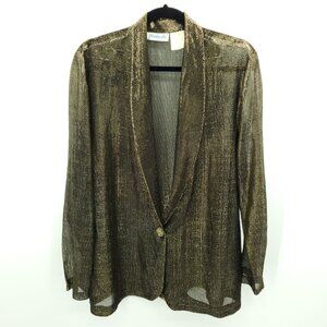 Vintage Jordan Ari Sheer Metallic Gold Evening Blazer L Black/Gold